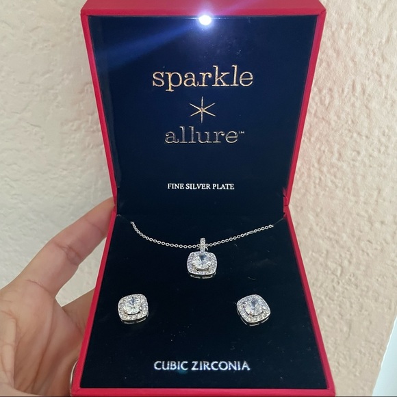 Accessories - New Sparkle Allure 2-pc. Cubic Zirconia Pure Silver Over Brass Jewelry Set